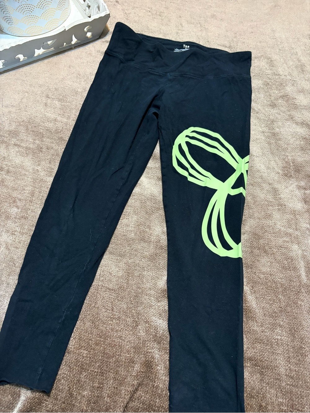 Aritzia TNA Cropped Black Leggings with Lime Green Logo, Size M